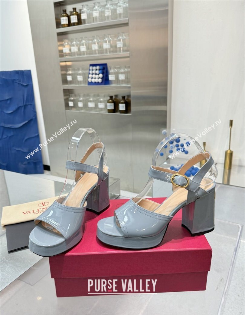 Valentino Fawcette Platform Sandals 10cm in Polished Calfskin Light Blue 2025 (XL-250902046)