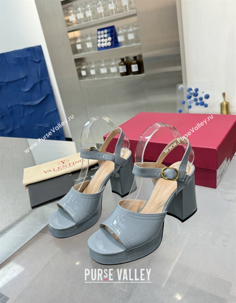 Valentino Fawcette Platform Sandals 10cm in Polished Calfskin Light Blue 2025 (XL-250902046)