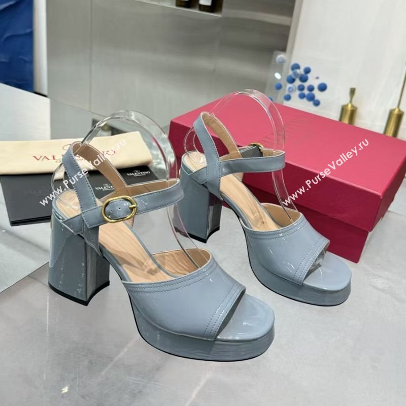 Valentino Fawcette Platform Sandals 10cm in Polished Calfskin Light Blue 2025 (XL-250902046)