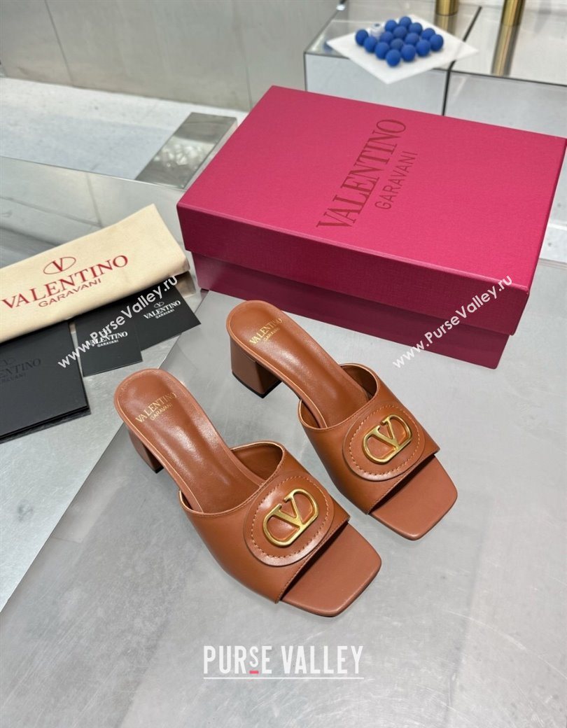 Valentino Vlogo Signature Heel Slides Sandal 6cm in Calfskin Brown 2025 (XL-250902047)