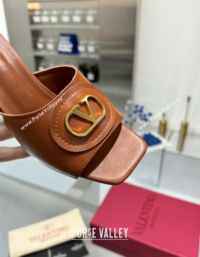Valentino Vlogo Signature Heel Slides Sandal 6cm in Calfskin Brown 2025 (XL-250902047)
