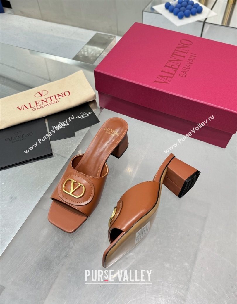 Valentino Vlogo Signature Heel Slides Sandal 6cm in Calfskin Brown 2025 (XL-250902047)