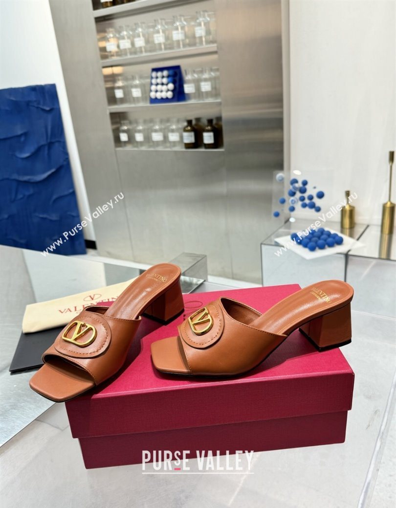 Valentino Vlogo Signature Heel Slides Sandal 6cm in Calfskin Brown 2025 (XL-250902047)