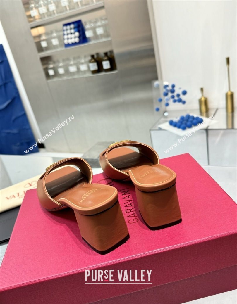 Valentino Vlogo Signature Heel Slides Sandal 6cm in Calfskin Brown 2025 (XL-250902047)