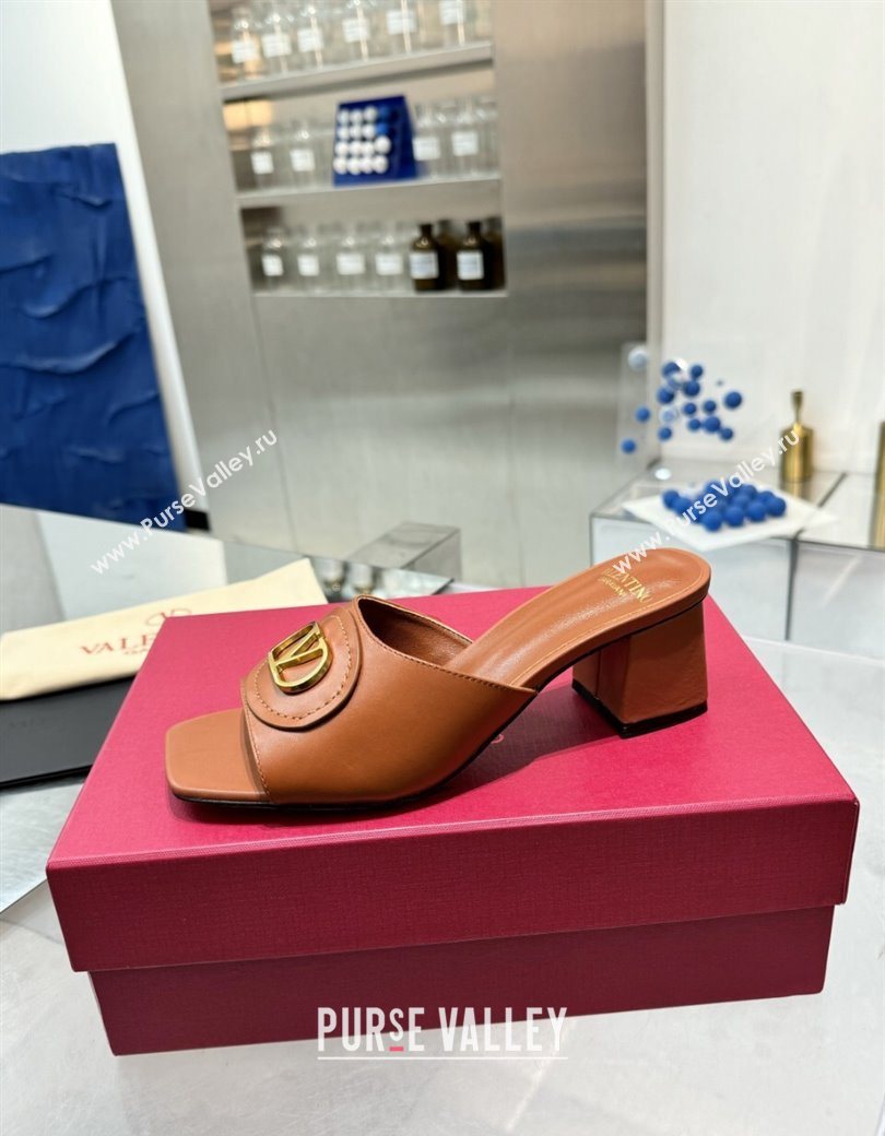 Valentino Vlogo Signature Heel Slides Sandal 6cm in Calfskin Brown 2025 (XL-250902047)