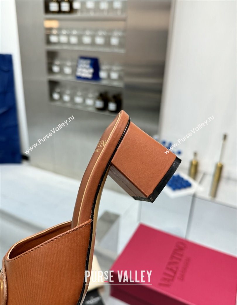 Valentino Vlogo Signature Heel Slides Sandal 6cm in Calfskin Brown 2025 (XL-250902047)