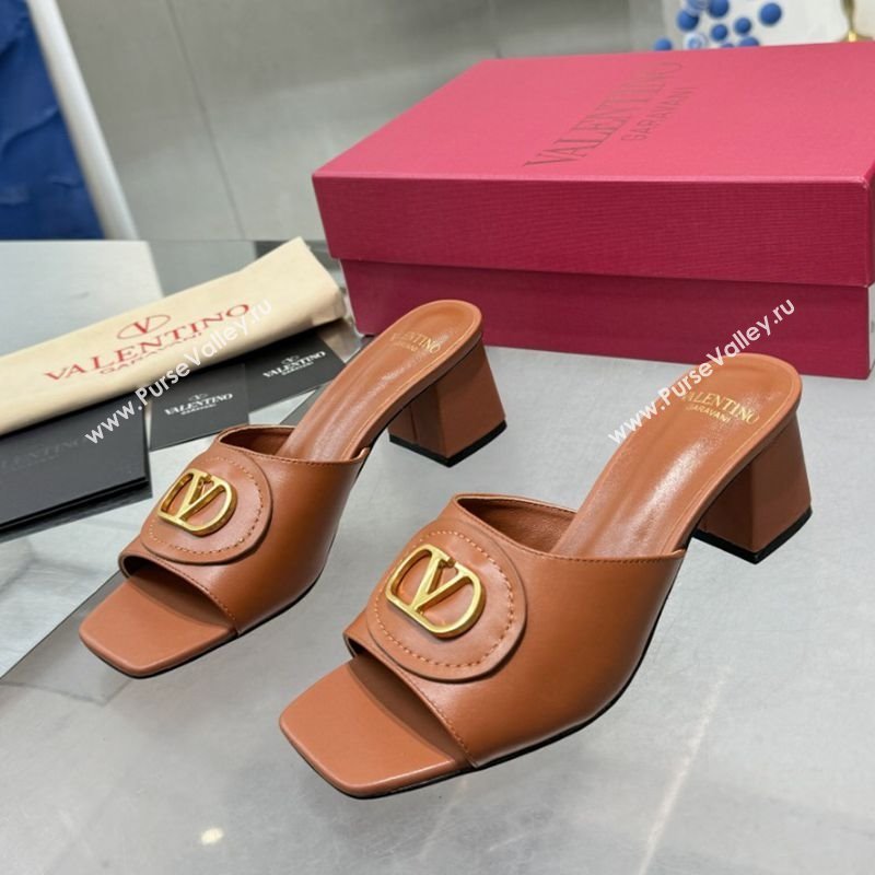 Valentino Vlogo Signature Heel Slides Sandal 6cm in Calfskin Brown 2025 (XL-250902047)