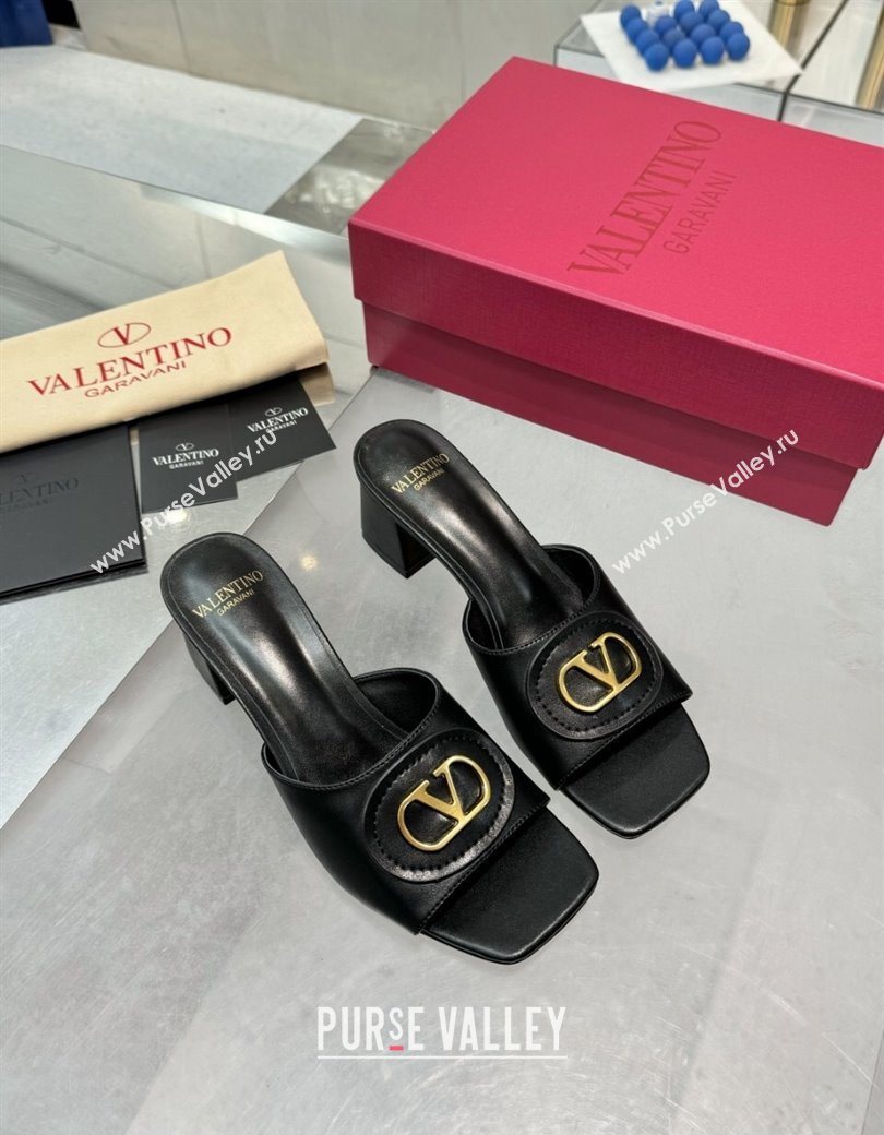 Valentino Vlogo Signature Heel Slides Sandal 6cm in Calfskin Black 2025 (XL-250902048)