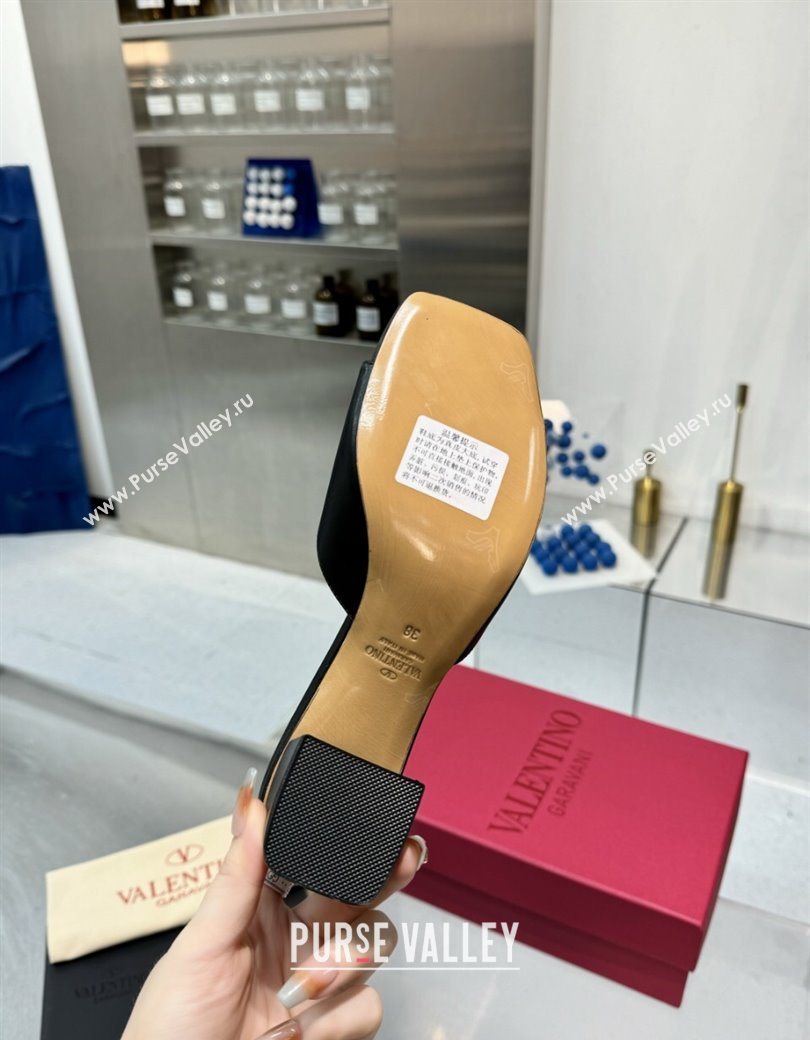 Valentino Vlogo Signature Heel Slides Sandal 6cm in Calfskin Black 2025 (XL-250902048)