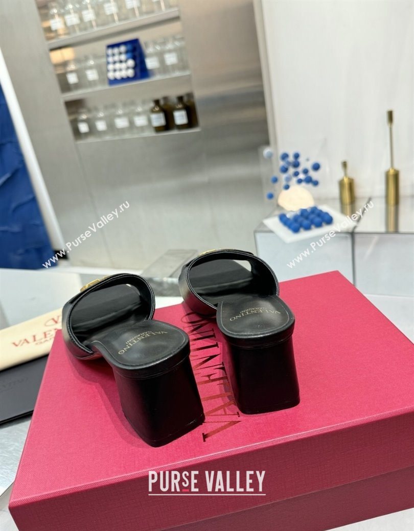 Valentino Vlogo Signature Heel Slides Sandal 6cm in Calfskin Black 2025 (XL-250902048)