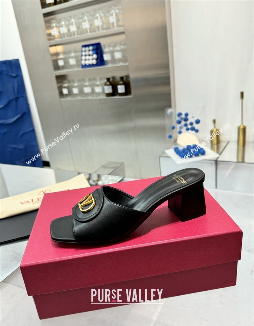 Valentino Vlogo Signature Heel Slides Sandal 6cm in Calfskin Black 2025 (XL-250902048)