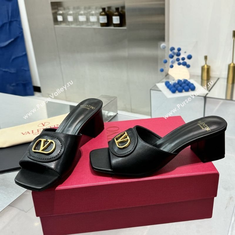 Valentino Vlogo Signature Heel Slides Sandal 6cm in Calfskin Black 2025 (XL-250902048)