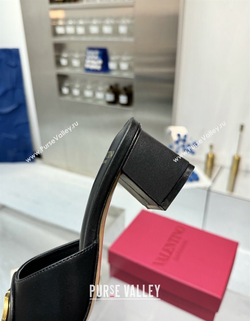 Valentino Vlogo Signature Heel Slides Sandal 6cm in Calfskin Black 2025 (XL-250902048)