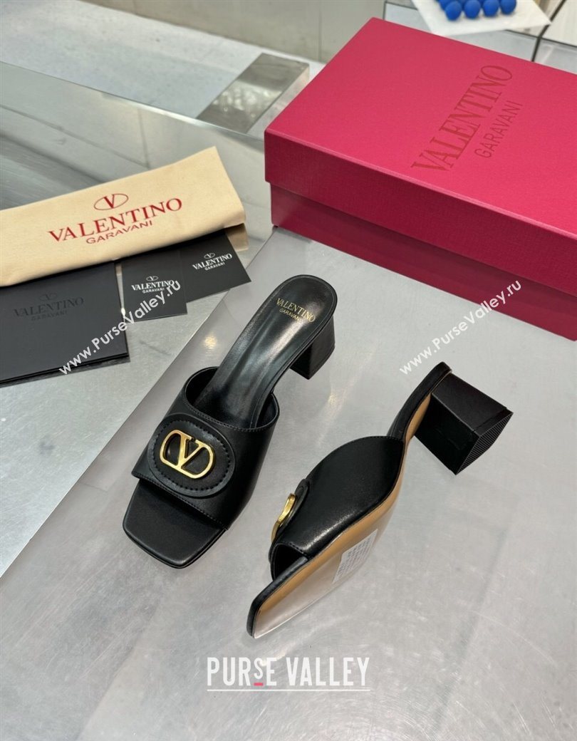 Valentino Vlogo Signature Heel Slides Sandal 6cm in Calfskin Black 2025 (XL-250902048)