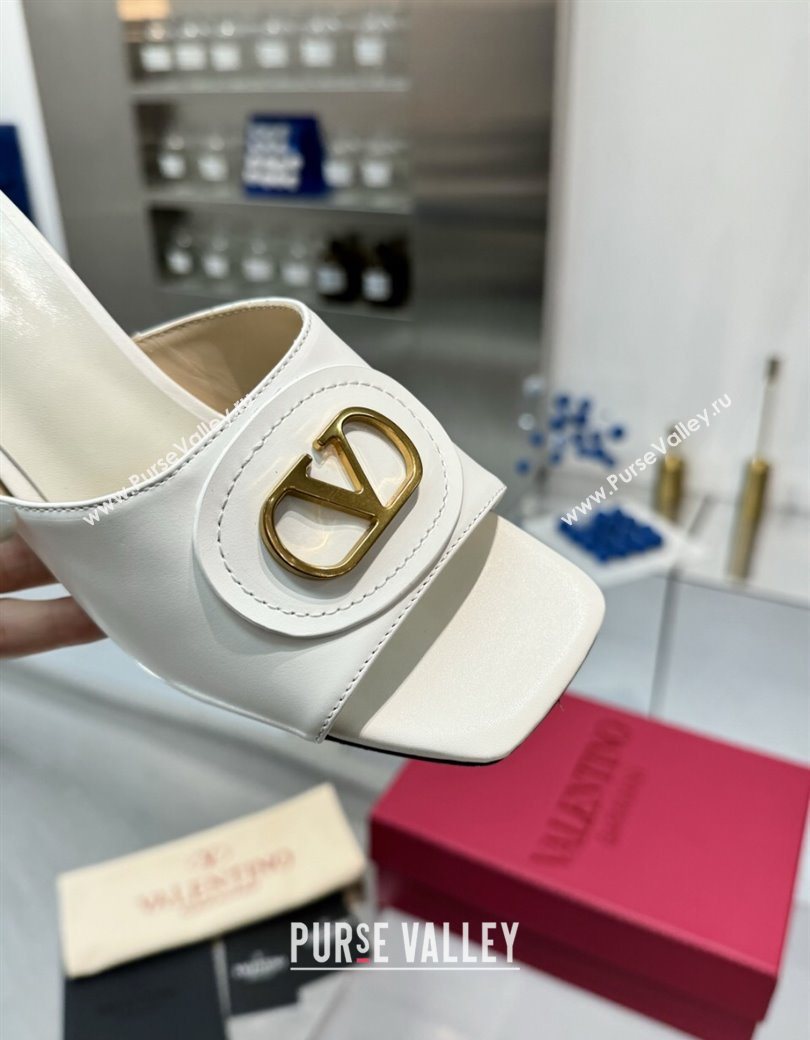 Valentino Vlogo Signature Heel Slides Sandal 6cm in Calfskin White 2025 (XL-250902049)