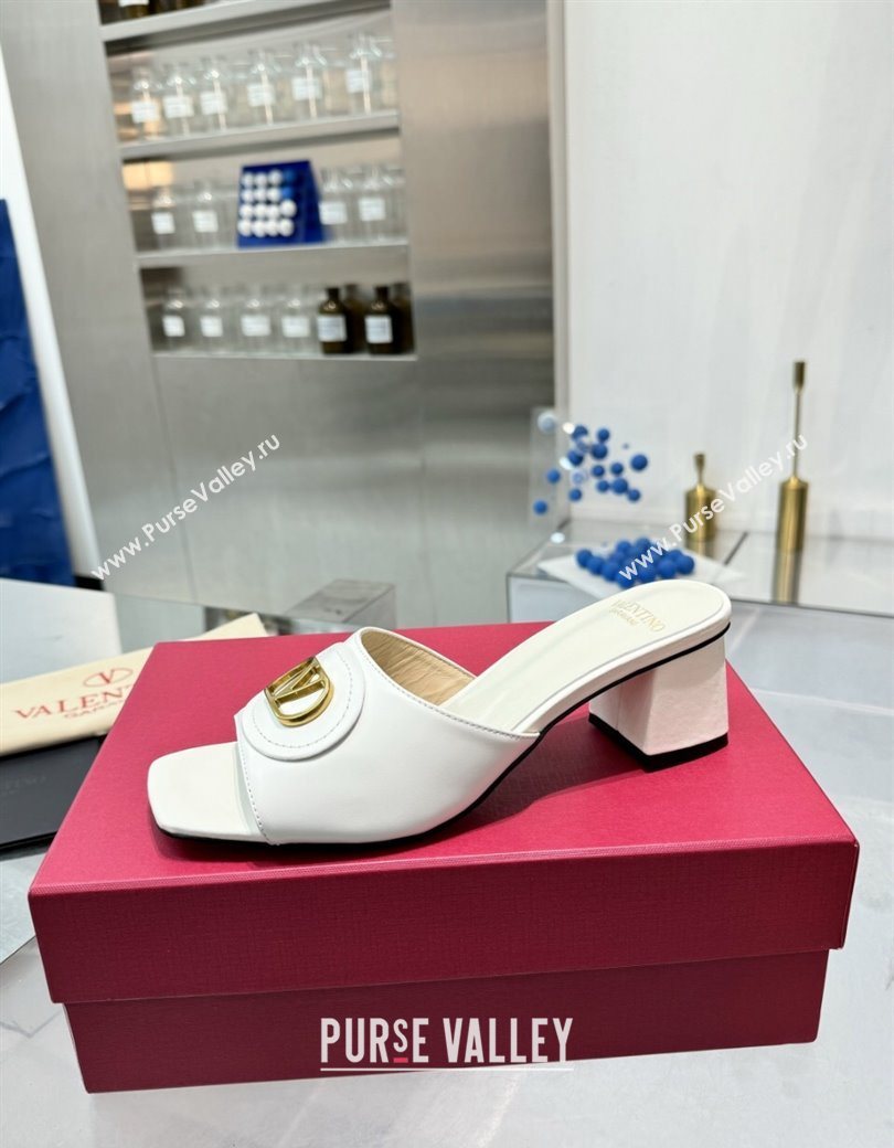 Valentino Vlogo Signature Heel Slides Sandal 6cm in Calfskin White 2025 (XL-250902049)