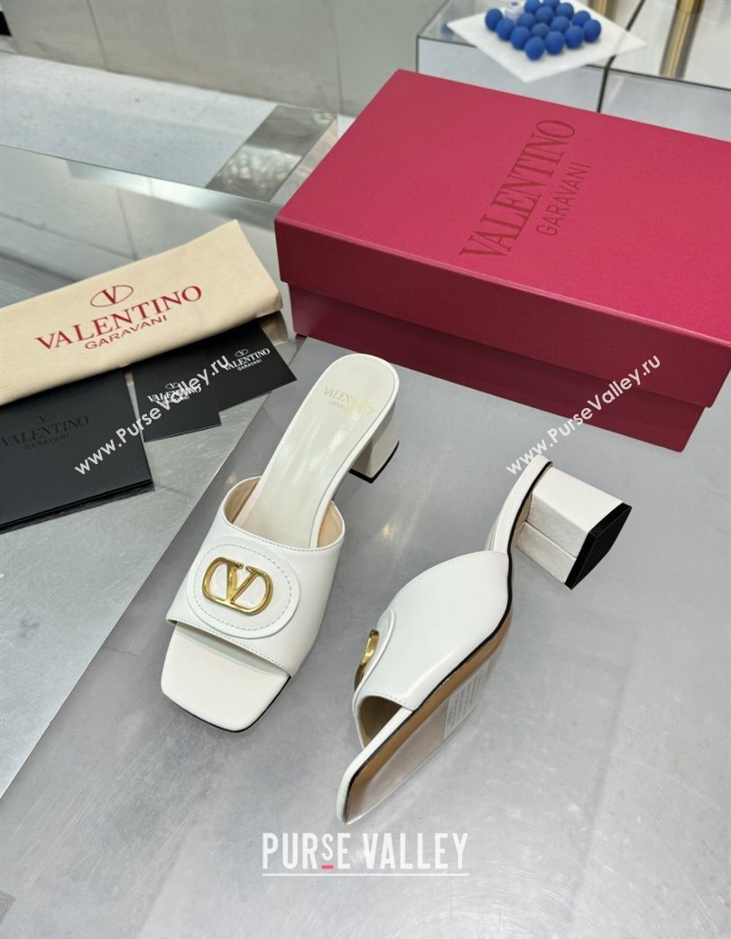 Valentino Vlogo Signature Heel Slides Sandal 6cm in Calfskin White 2025 (XL-250902049)