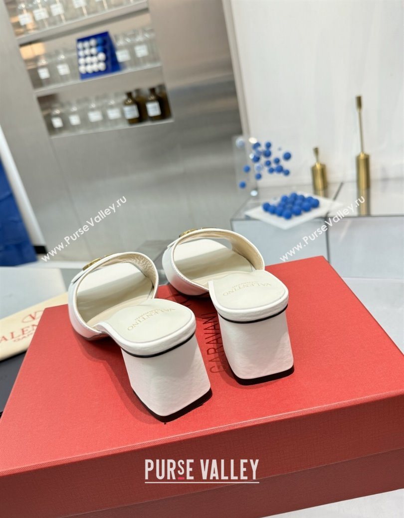 Valentino Vlogo Signature Heel Slides Sandal 6cm in Calfskin White 2025 (XL-250902049)