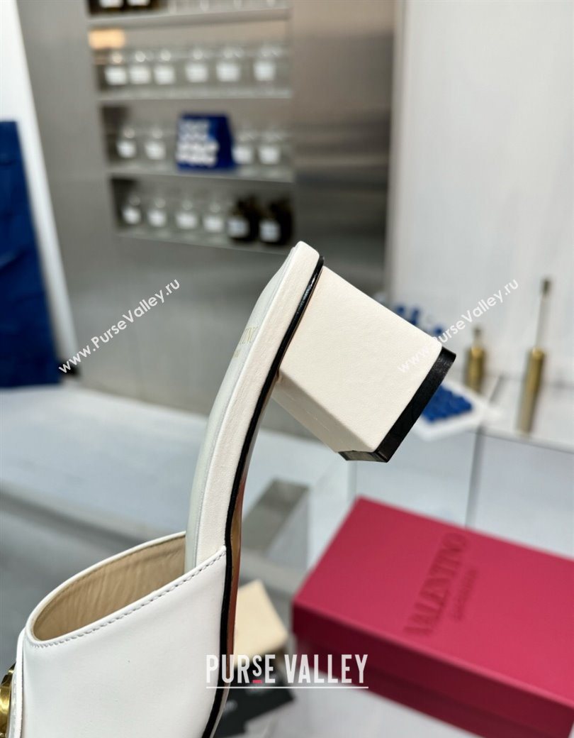 Valentino Vlogo Signature Heel Slides Sandal 6cm in Calfskin White 2025 (XL-250902049)
