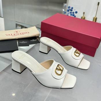 Valentino Vlogo Signature Heel Slides Sandal 6cm in Calfskin White 2025 (XL-250902049)