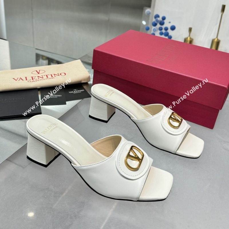Valentino Vlogo Signature Heel Slides Sandal 6cm in Calfskin White 2025 (XL-250902049)