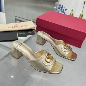 Valentino Vlogo Signature Heel Slides Sandal 6cm in Calfskin Gold 2025 (XL-250902050)