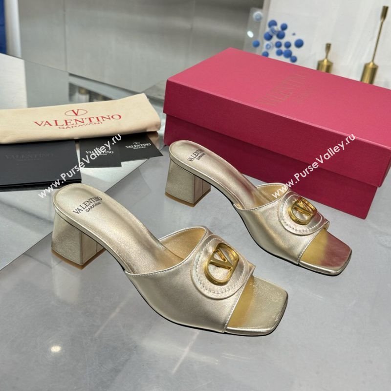 Valentino Vlogo Signature Heel Slides Sandal 6cm in Calfskin Gold 2025 (XL-250902050)