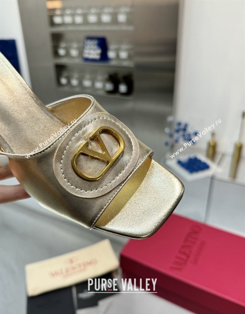 Valentino Vlogo Signature Heel Slides Sandal 6cm in Calfskin Gold 2025 (XL-250902050)