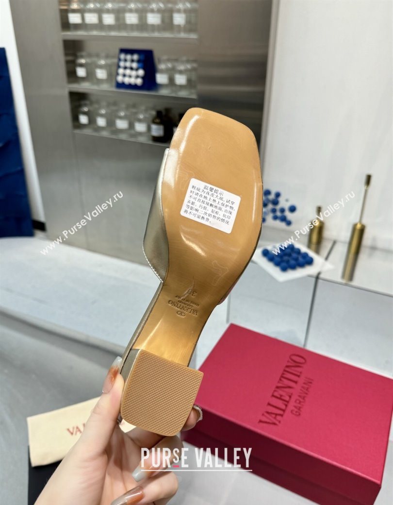 Valentino Vlogo Signature Heel Slides Sandal 6cm in Calfskin Gold 2025 (XL-250902050)