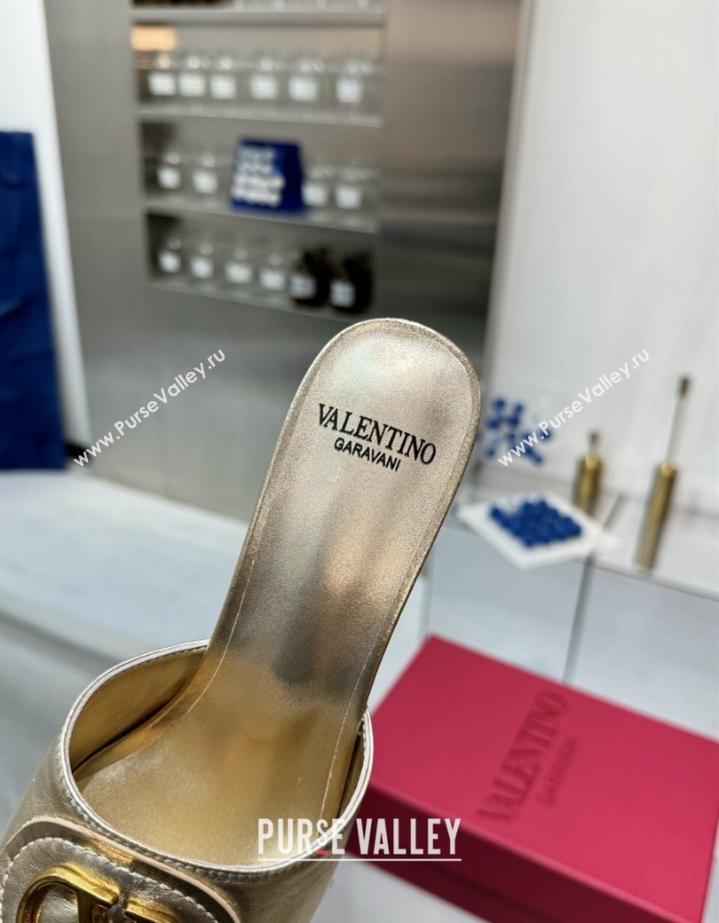 Valentino Vlogo Signature Heel Slides Sandal 6cm in Calfskin Gold 2025 (XL-250902050)