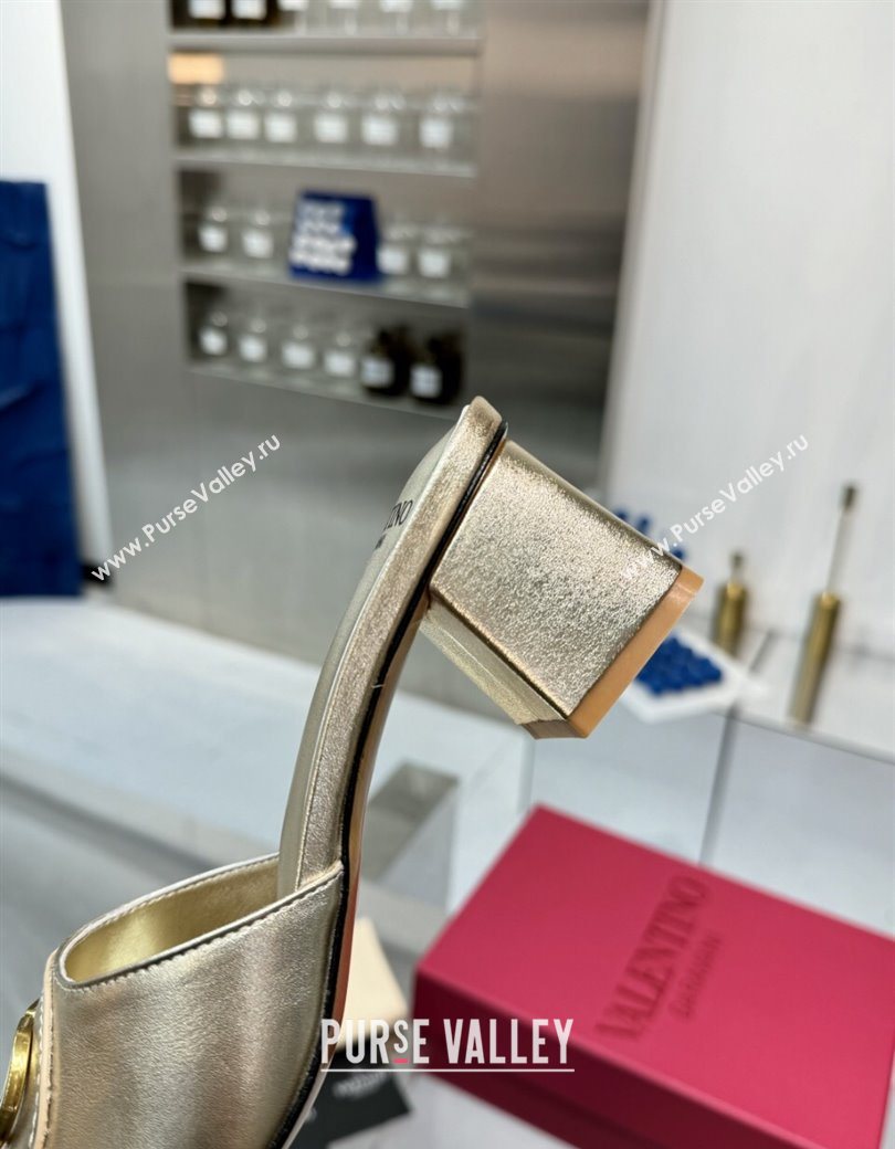 Valentino Vlogo Signature Heel Slides Sandal 6cm in Calfskin Gold 2025 (XL-250902050)