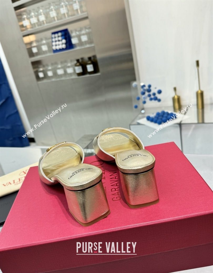 Valentino Vlogo Signature Heel Slides Sandal 6cm in Calfskin Gold 2025 (XL-250902050)