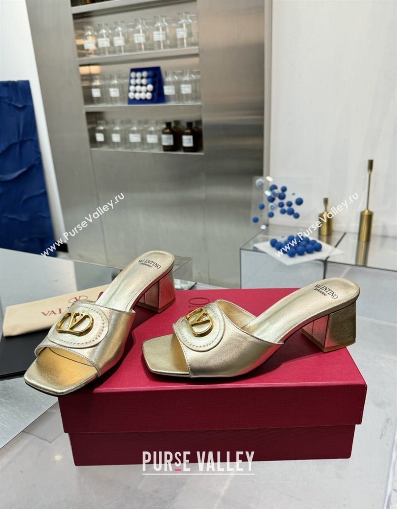 Valentino Vlogo Signature Heel Slides Sandal 6cm in Calfskin Gold 2025 (XL-250902050)