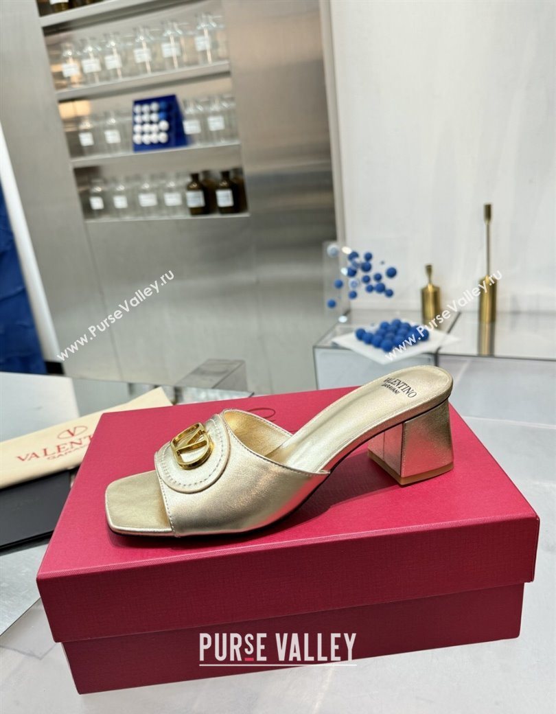 Valentino Vlogo Signature Heel Slides Sandal 6cm in Calfskin Gold 2025 (XL-250902050)