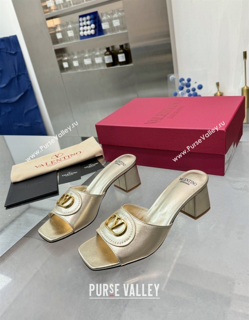 Valentino Vlogo Signature Heel Slides Sandal 6cm in Calfskin Gold 2025 (XL-250902050)