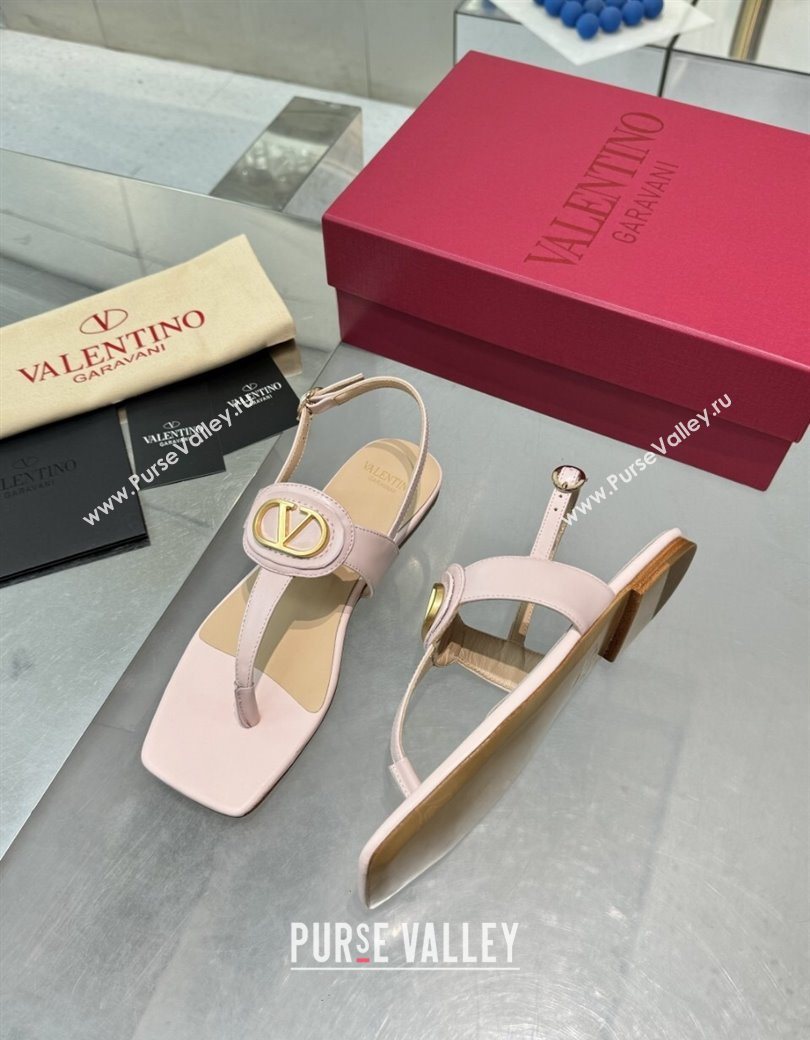 Valentino Vlogo Signature Flat Thong Sandals in Calfskin Light Pink 2025 0902 (XL-250902052)