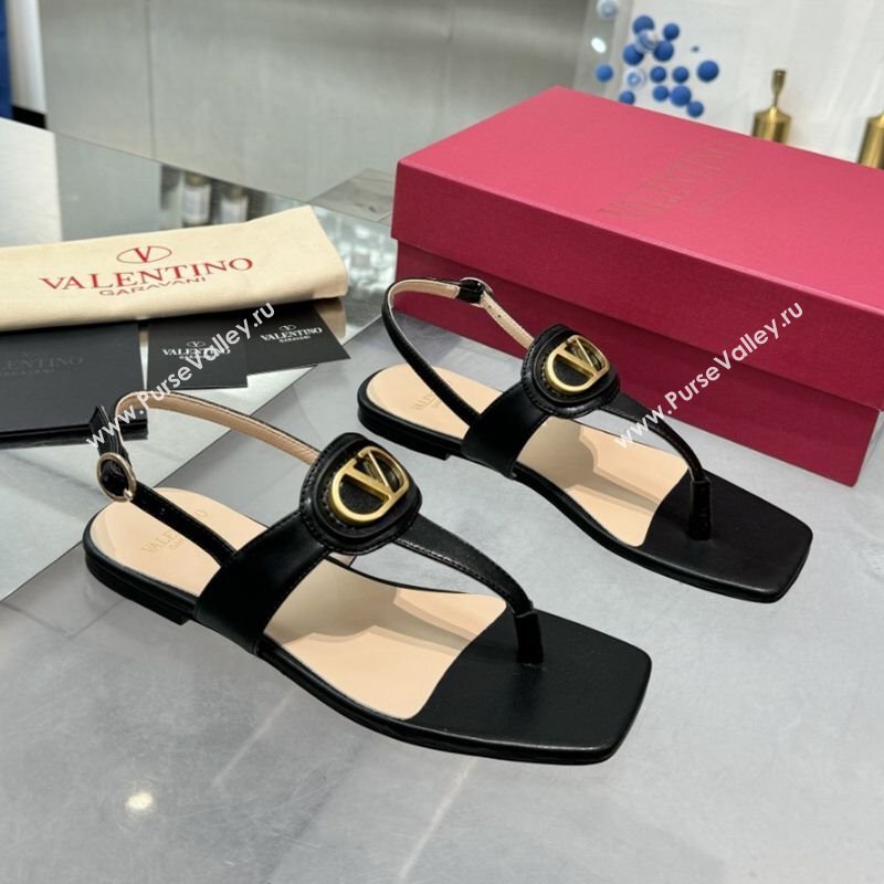 Valentino Vlogo Signature Flat Thong Sandals in Calfskin Black 2025 0902 (XL-250902053)