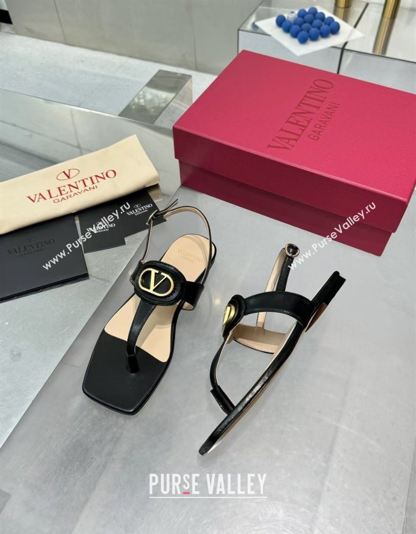 Valentino Vlogo Signature Flat Thong Sandals in Calfskin Black 2025 0902 (XL-250902053)