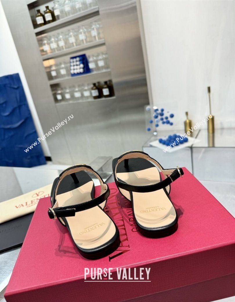 Valentino Vlogo Signature Flat Thong Sandals in Calfskin Black 2025 0902 (XL-250902053)