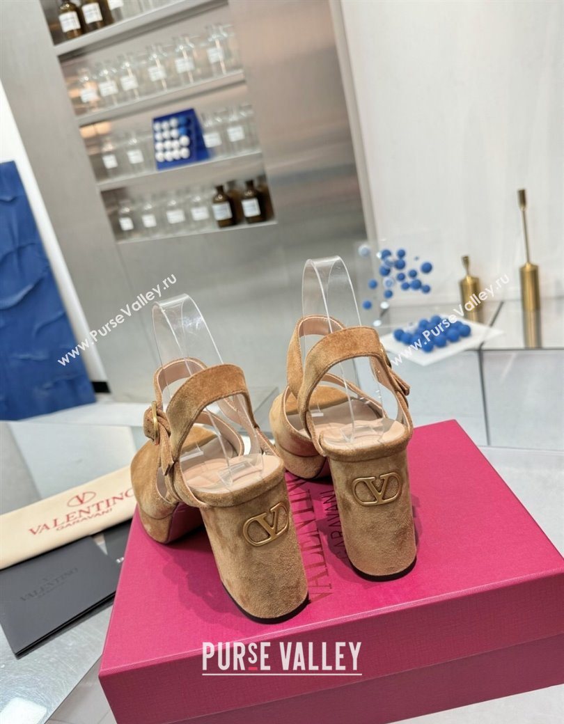 Valentino Fawcette Platform Sandals 10cm in Suede Light Brown 2025 (XL-250902033)