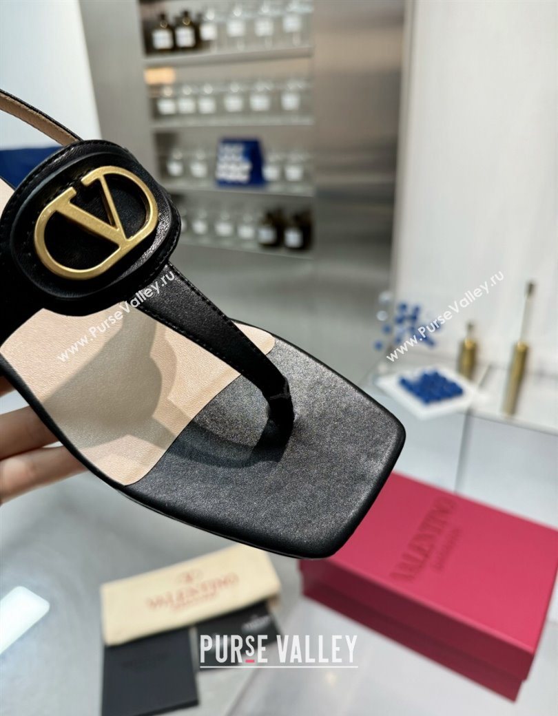 Valentino Vlogo Signature Flat Thong Sandals in Calfskin Black 2025 0902 (XL-250902053)
