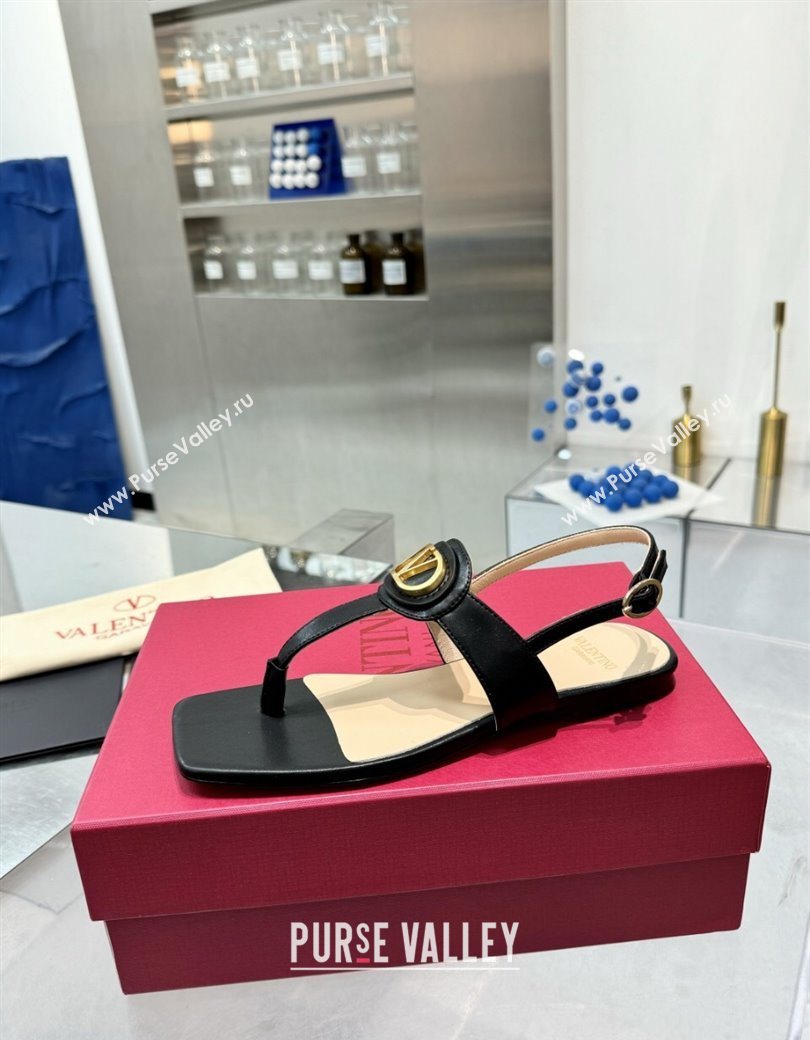 Valentino Vlogo Signature Flat Thong Sandals in Calfskin Black 2025 0902 (XL-250902053)