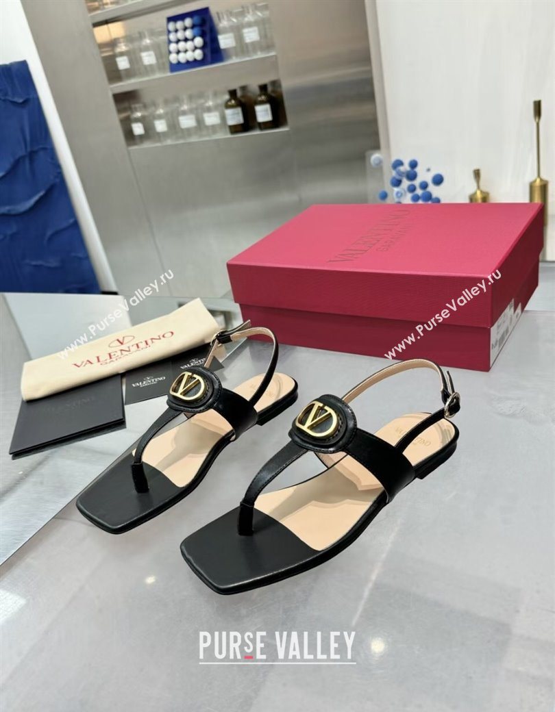 Valentino Vlogo Signature Flat Thong Sandals in Calfskin Black 2025 0902 (XL-250902053)