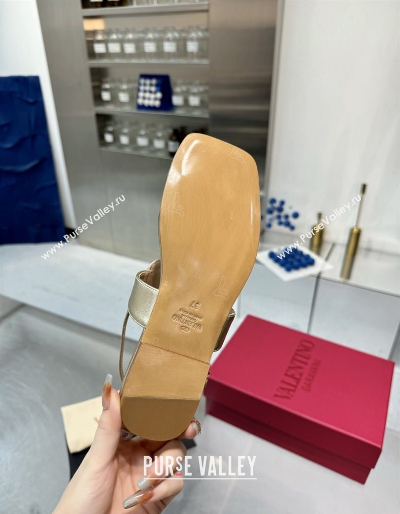 Valentino Vlogo Signature Flat Thong Sandals in Calfskin Gold 2025 0902 (XL-250902054)