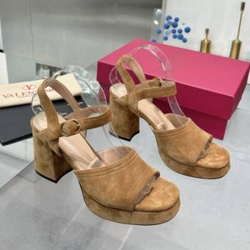 Valentino Fawcette Platform Sandals 10cm in Suede Light Brown 2025 (XL-250902033)