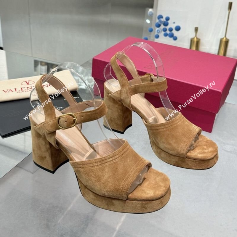 Valentino Fawcette Platform Sandals 10cm in Suede Light Brown 2025 (XL-250902033)