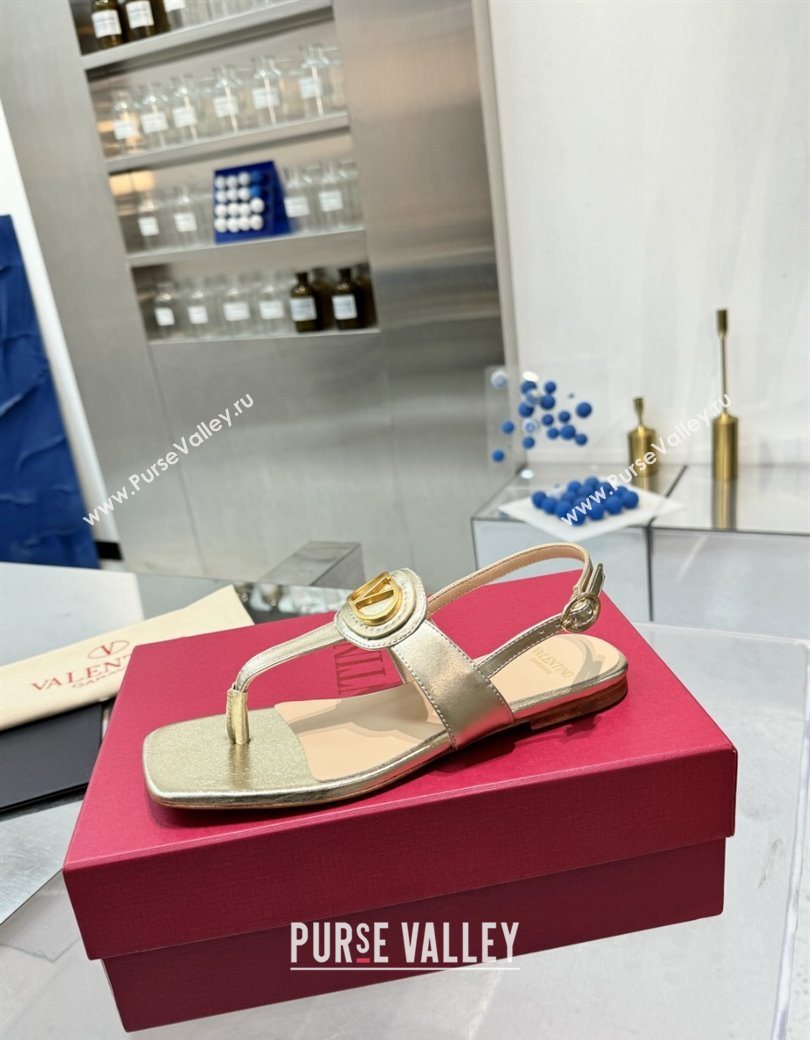 Valentino Vlogo Signature Flat Thong Sandals in Calfskin Gold 2025 0902 (XL-250902054)