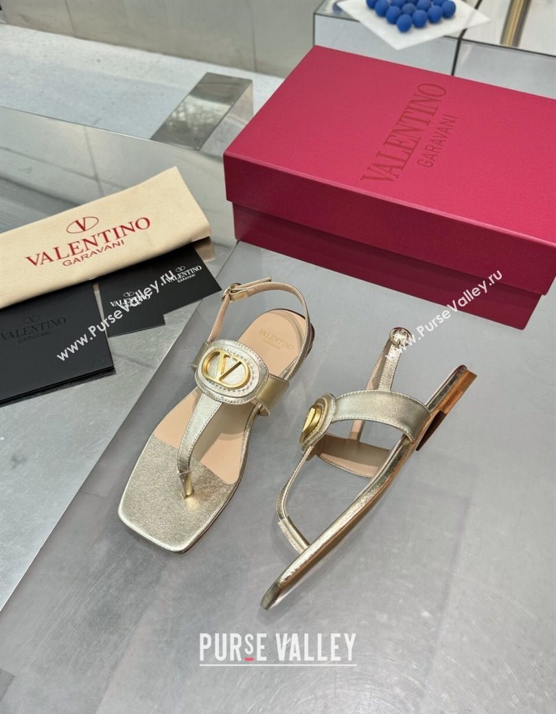 Valentino Vlogo Signature Flat Thong Sandals in Calfskin Gold 2025 0902 (XL-250902054)