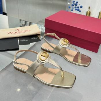 Valentino Vlogo Signature Flat Thong Sandals in Calfskin Gold 2025 0902 (XL-250902054)