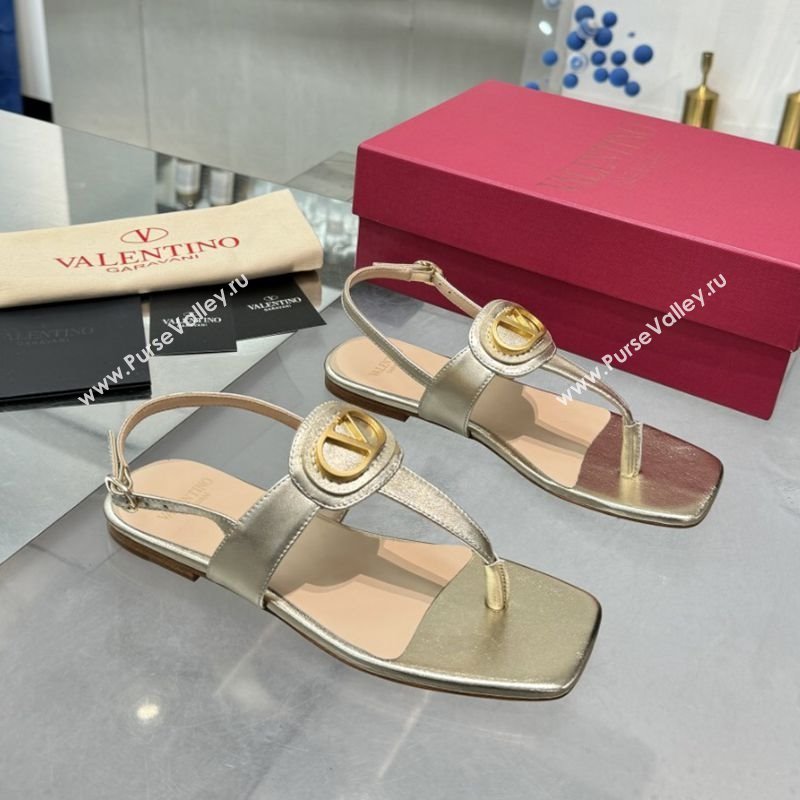Valentino Vlogo Signature Flat Thong Sandals in Calfskin Gold 2025 0902 (XL-250902054)